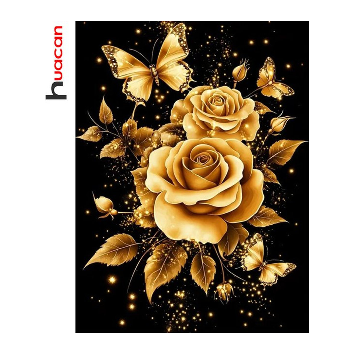 Huacan Diamantmalerei Set Goldene Rose mit Strass auf Leinwand als Wandkunst für Kreuzstich-Stickerei - Bild 1
