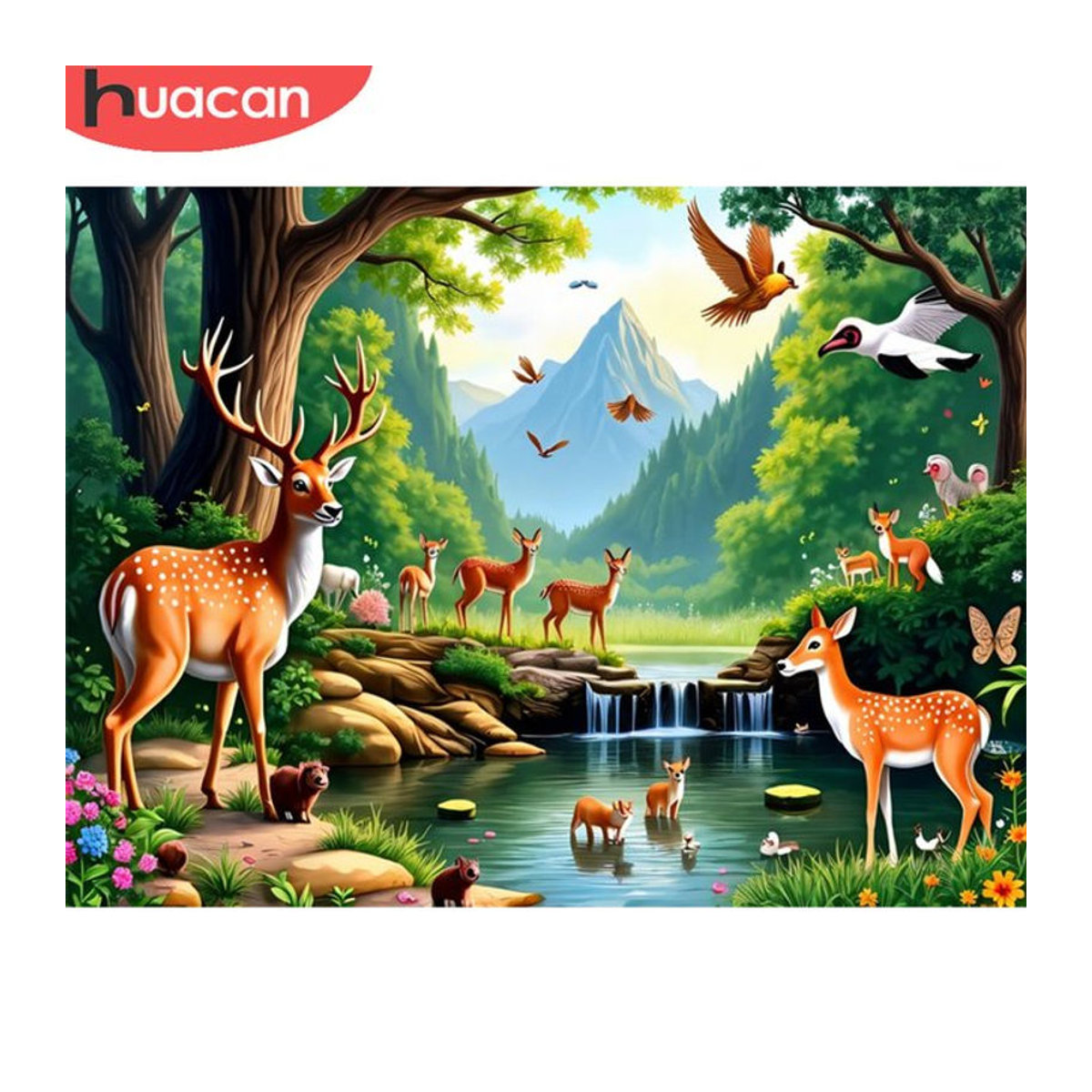 Huacan Diamantmalerei Set Landschaft mit Hirsch und Wald Szene in Mehrfarbig als Wanddekoration - Bild 1