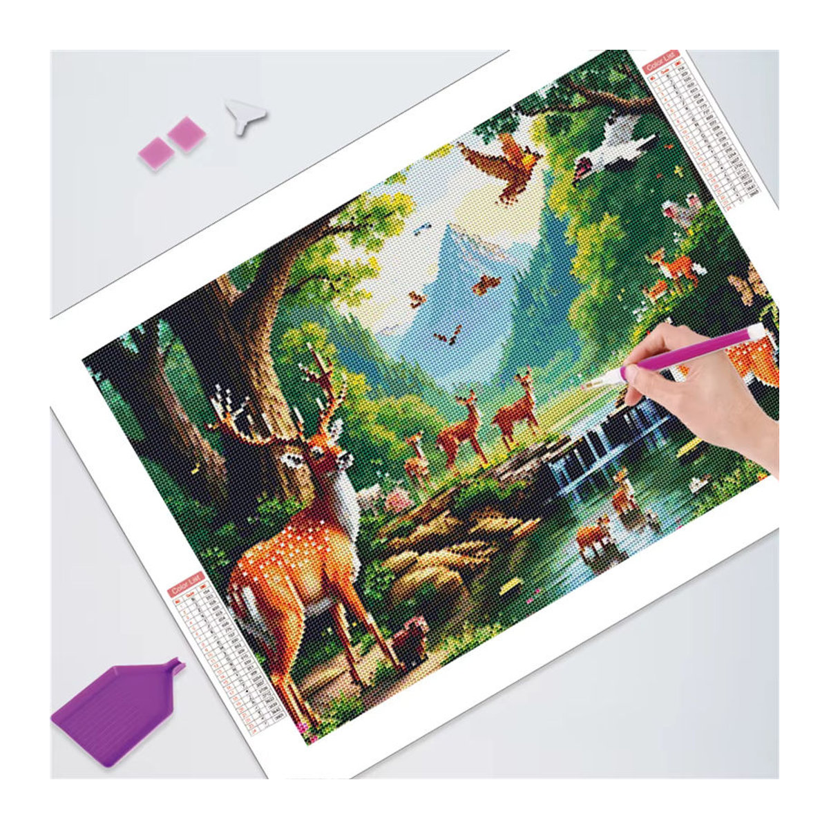 Huacan Diamantmalerei Set Landschaft mit Hirsch und Wald Szene in Mehrfarbig als Wanddekoration - Bild 2