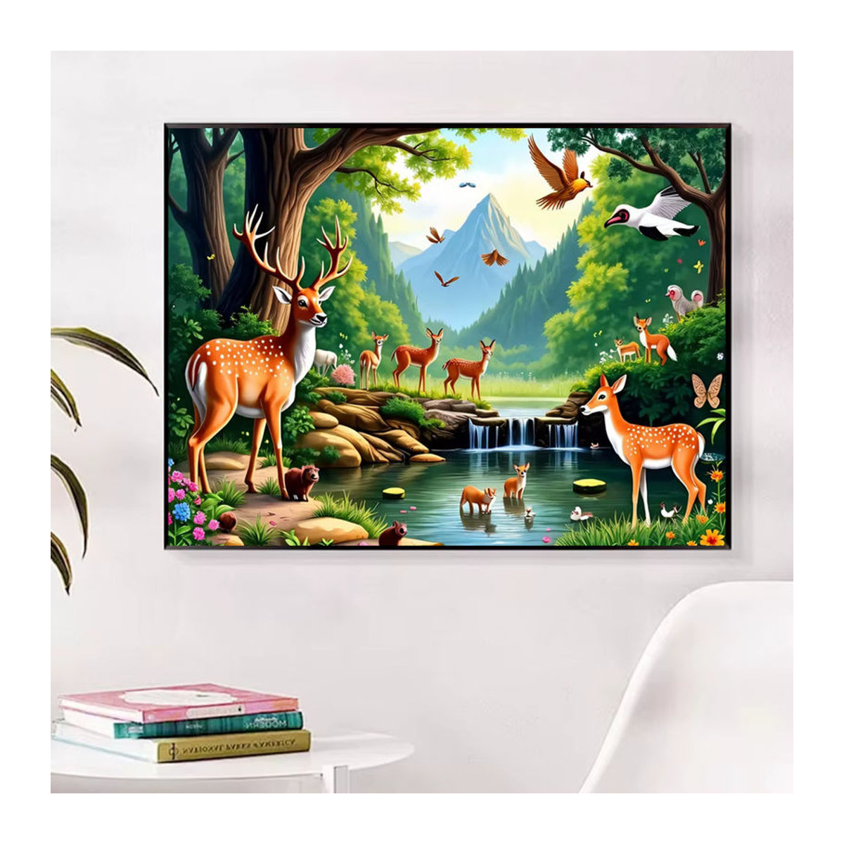 Huacan Diamantmalerei Set Landschaft mit Hirsch und Wald Szene in Mehrfarbig als Wanddekoration - Bild 4