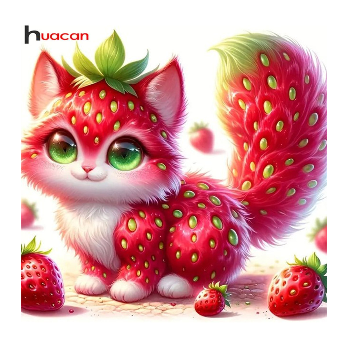 Huacan Diamantmalerei Set mit Katze und Erdbeeren in Rot als Mosaik-Hobby-Kit zur Wanddekoration - Bild 1