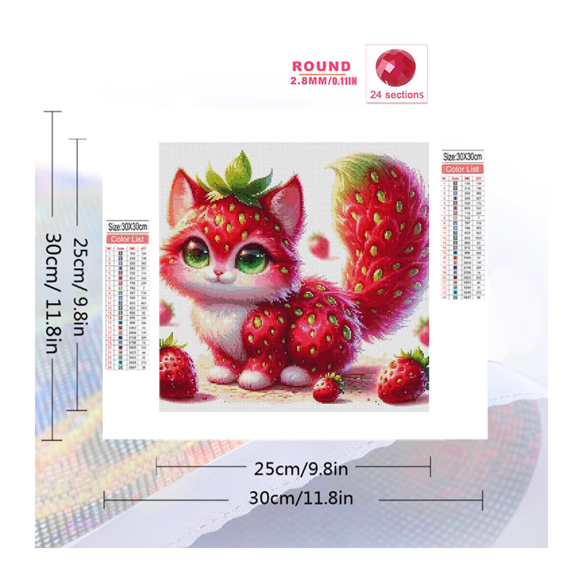 Huacan Diamantmalerei Set mit Katze und Erdbeeren in Rot als Mosaik-Hobby-Kit zur Wanddekoration - Bild 2