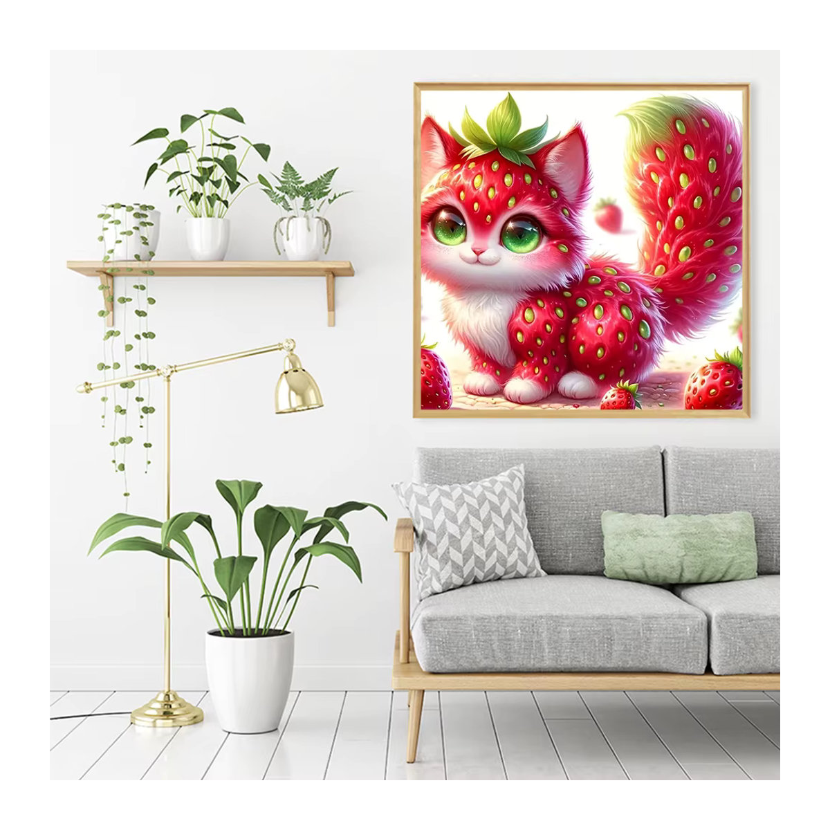 Huacan Diamantmalerei Set mit Katze und Erdbeeren in Rot als Mosaik-Hobby-Kit zur Wanddekoration - Bild 3