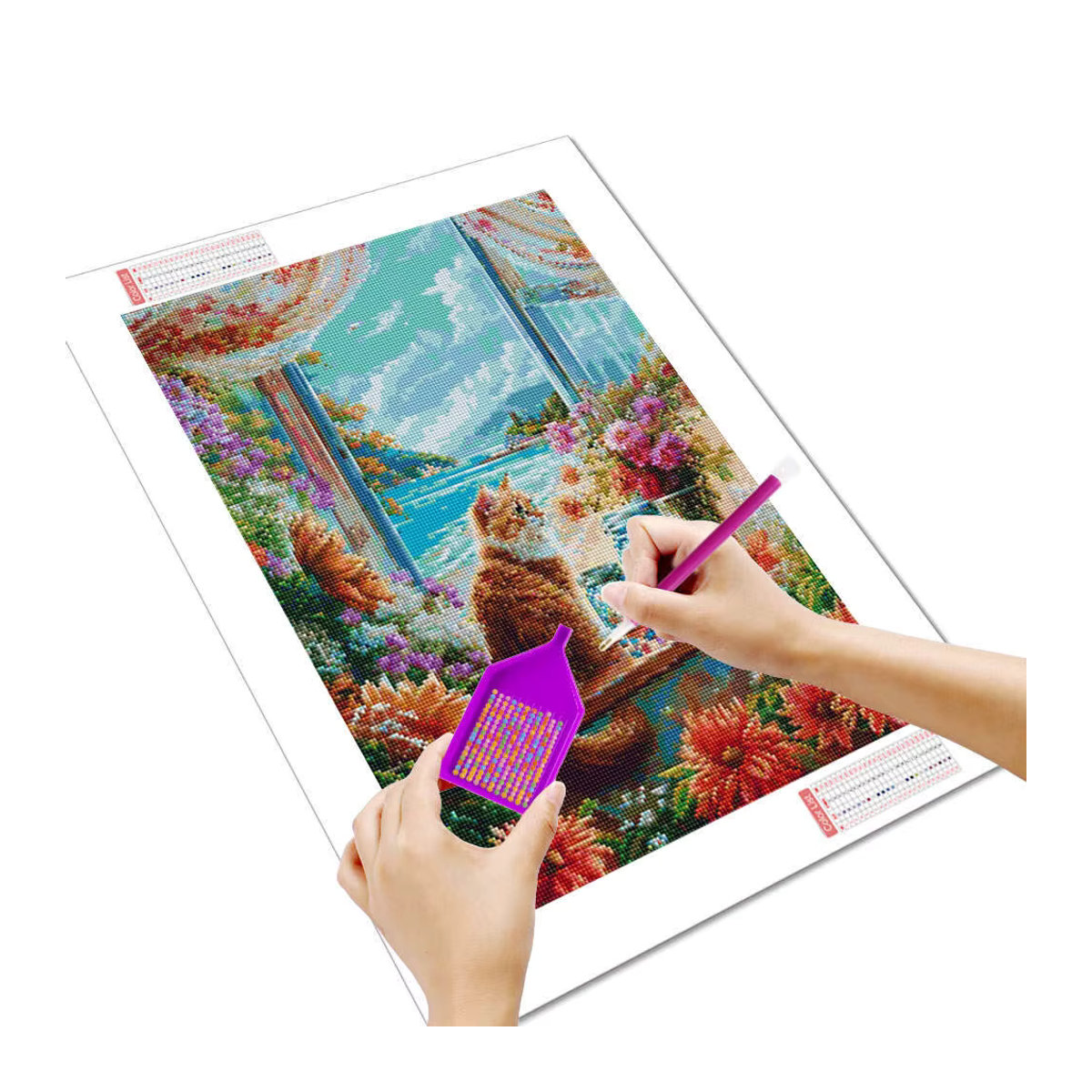Huacan Diamantmalerei Set mit Katze und Herbst-Motiv, Mehrfarbiges Mosaik-Wanddekor mit Blumen und Landschaft aus Kunststoff - Bild 2