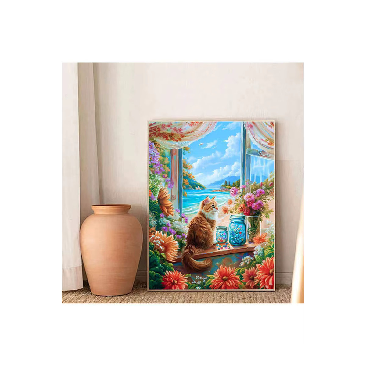 Huacan Diamantmalerei Set mit Katze und Herbst-Motiv, Mehrfarbiges Mosaik-Wanddekor mit Blumen und Landschaft aus Kunststoff - Bild 5