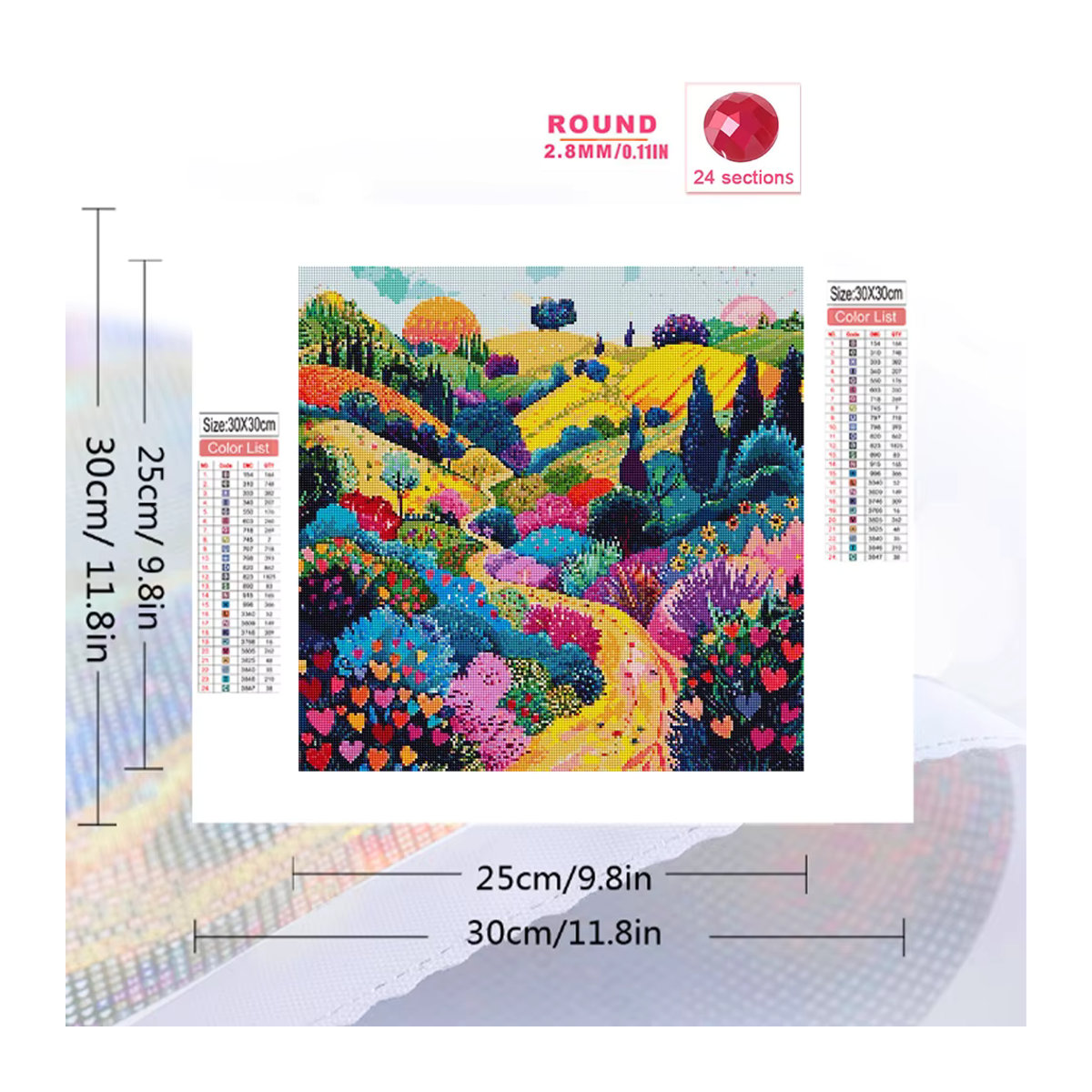 HUACAN Diamantmalerei Set Rund mit Landschaft und floralem Motiv in Mehrfarbig zur Heimdekoration - Bild 2