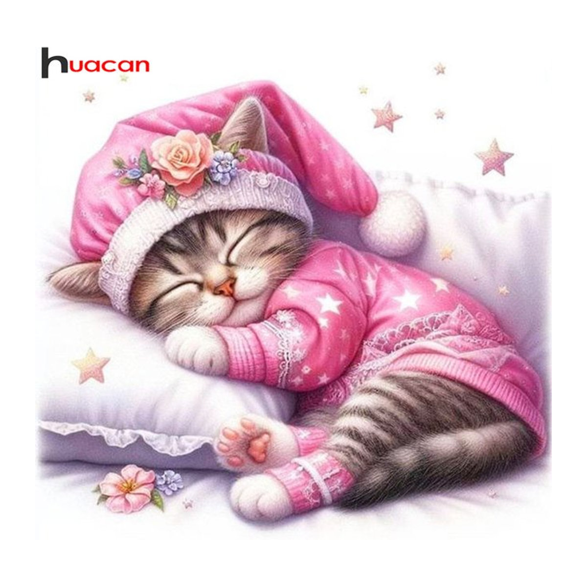 Huacan Diamantmalerei Set Schlafende Katze als Mosaik in Rosa für dein Hobby und Schlafzimmer Dekor - Bild 1