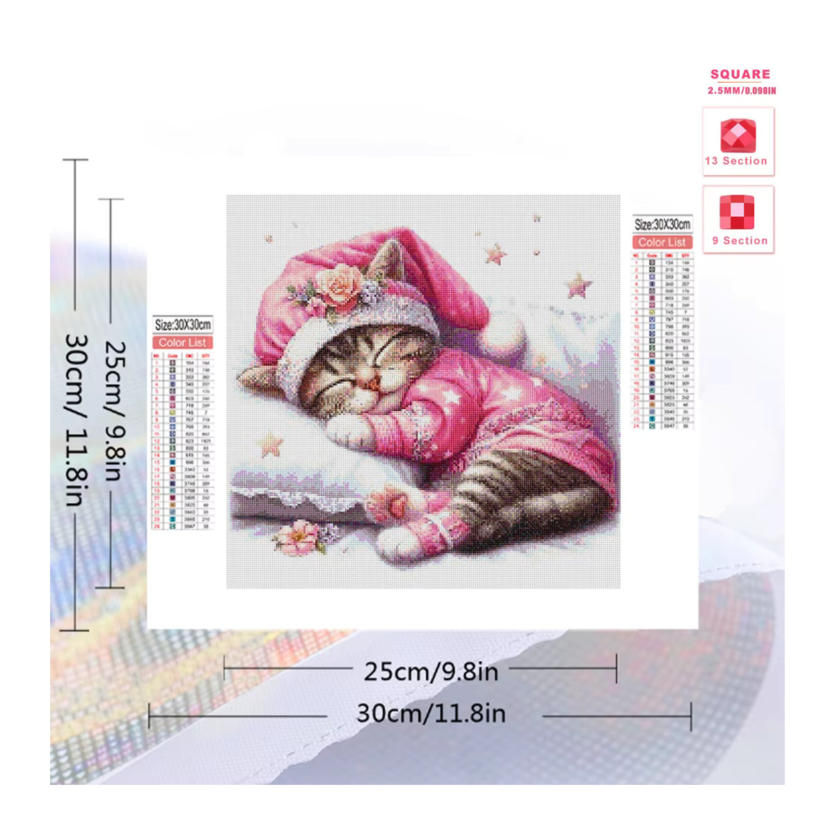 Huacan Diamantmalerei Set Schlafende Katze als Mosaik in Rosa für dein Hobby und Schlafzimmer Dekor - Bild 2