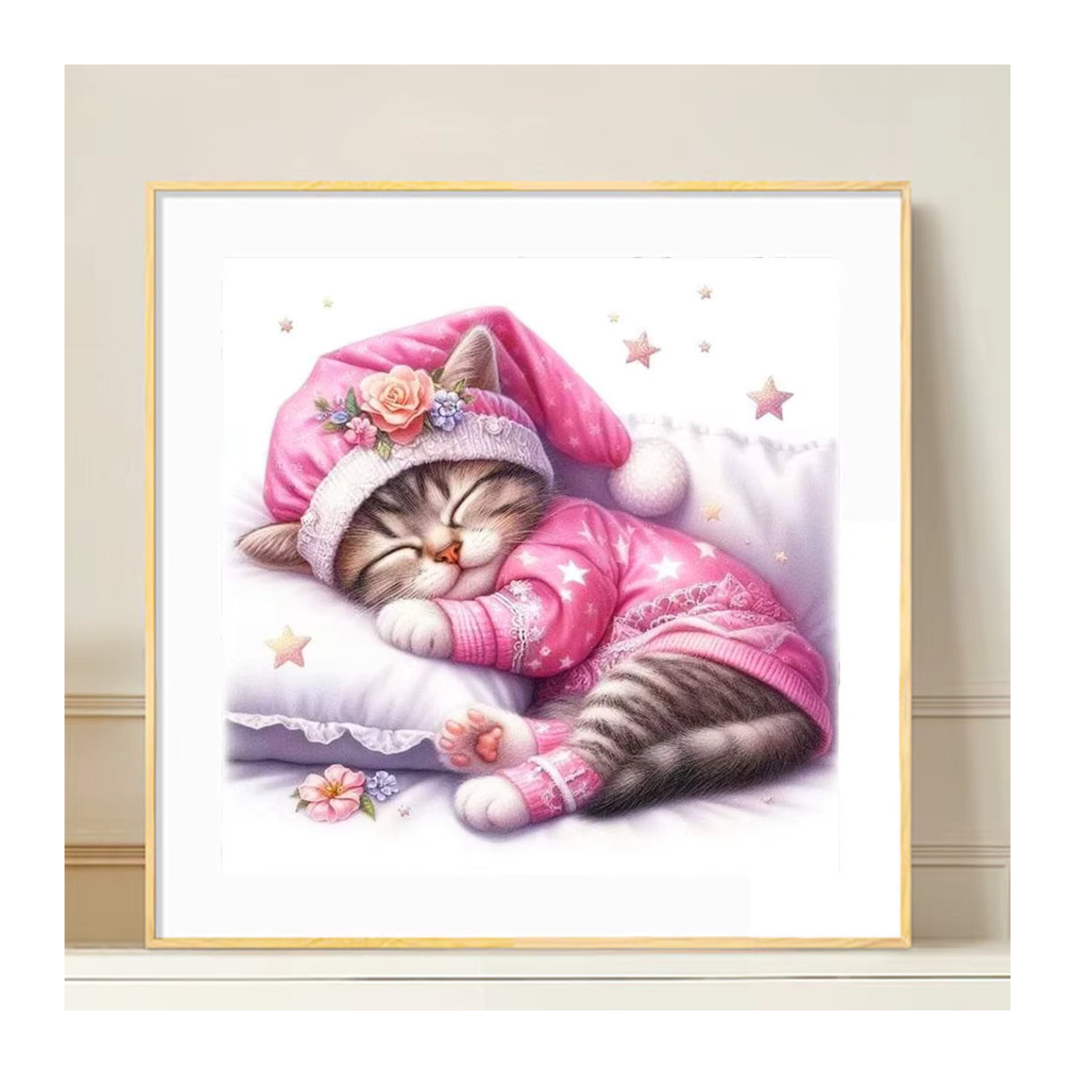 Huacan Diamantmalerei Set Schlafende Katze als Mosaik in Rosa für dein Hobby und Schlafzimmer Dekor - Bild 3
