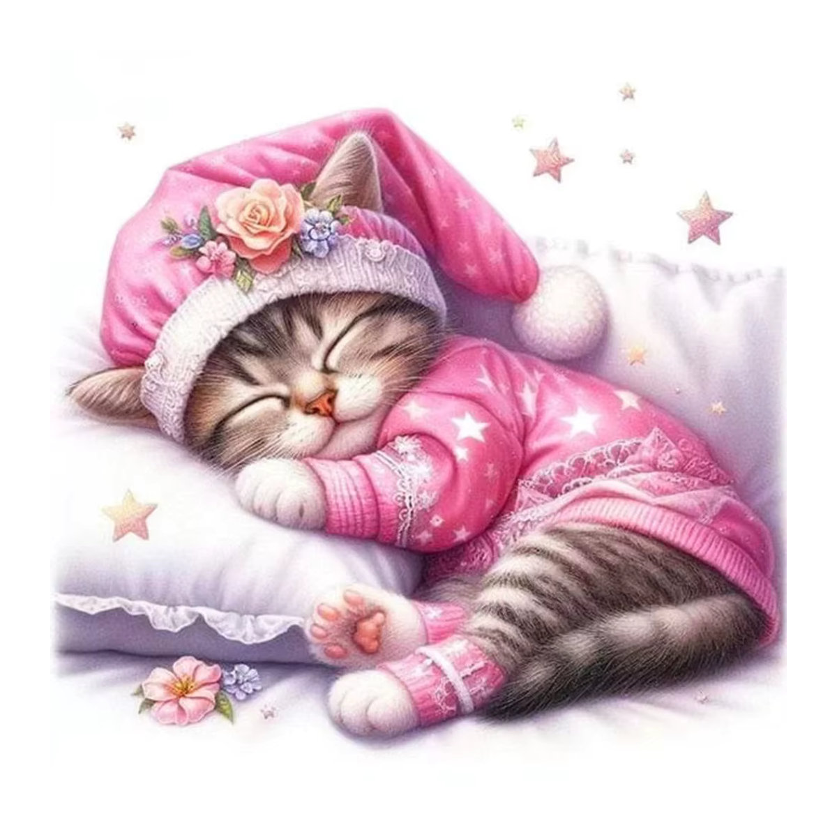 Huacan Diamantmalerei Set Schlafende Katze als Mosaik in Rosa für dein Hobby und Schlafzimmer Dekor - Bild 4