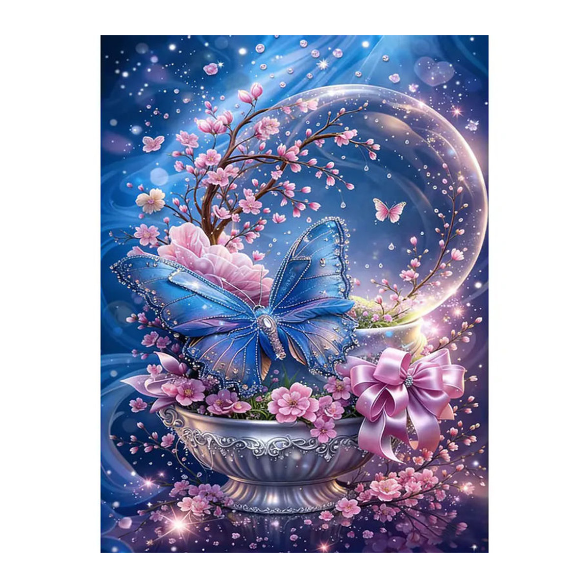 HUACAN Diamantmalerei Set Schmetterling und Blumen als Mosaik-Kunstwerk in Mehrfarbig, Rundes Strass-Bild zur Heimdekoration - Bild 4