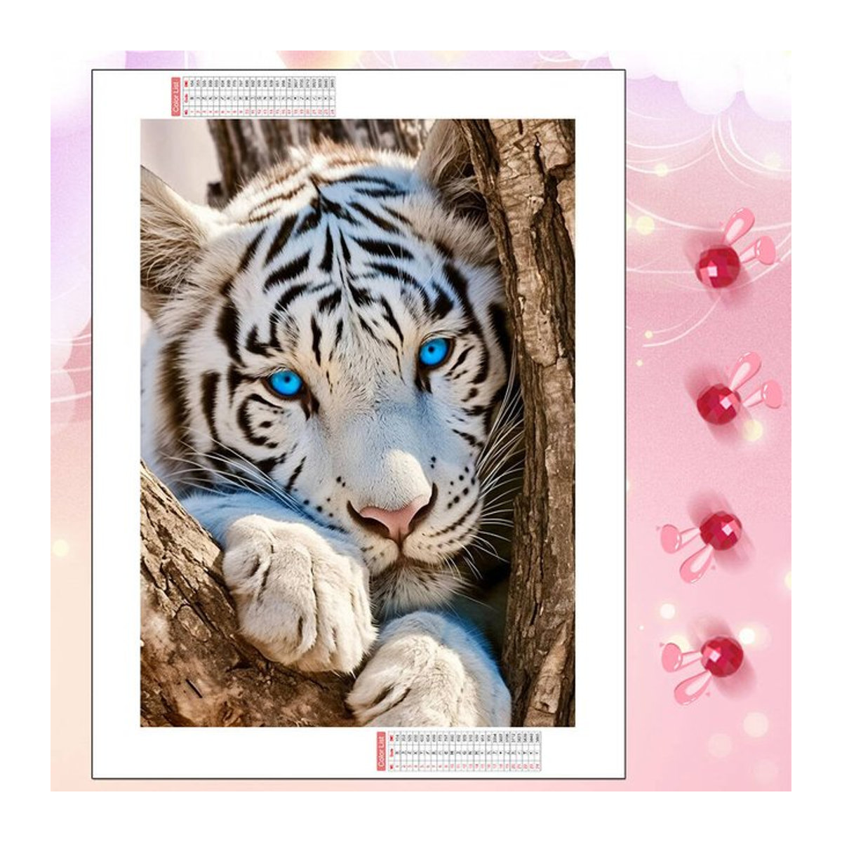 HUACAN Diamantmalerei Set Tiger Tier Motiv mit runden Mosaiksteinen in Weiß - Bild 1
