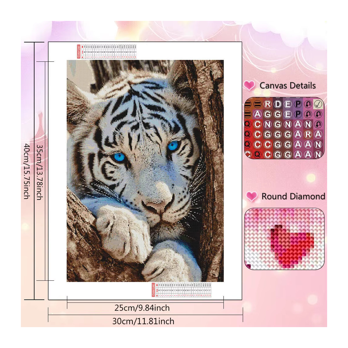 HUACAN Diamantmalerei Set Tiger Tier Motiv mit runden Mosaiksteinen in Weiß - Bild 2