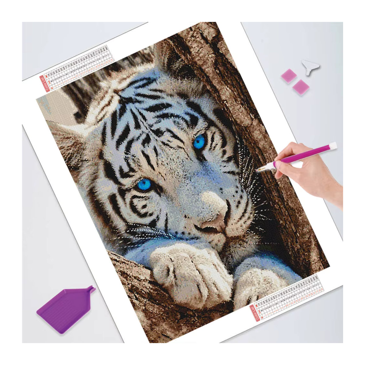 HUACAN Diamantmalerei Set Tiger Tier Motiv mit runden Mosaiksteinen in Weiß - Bild 3