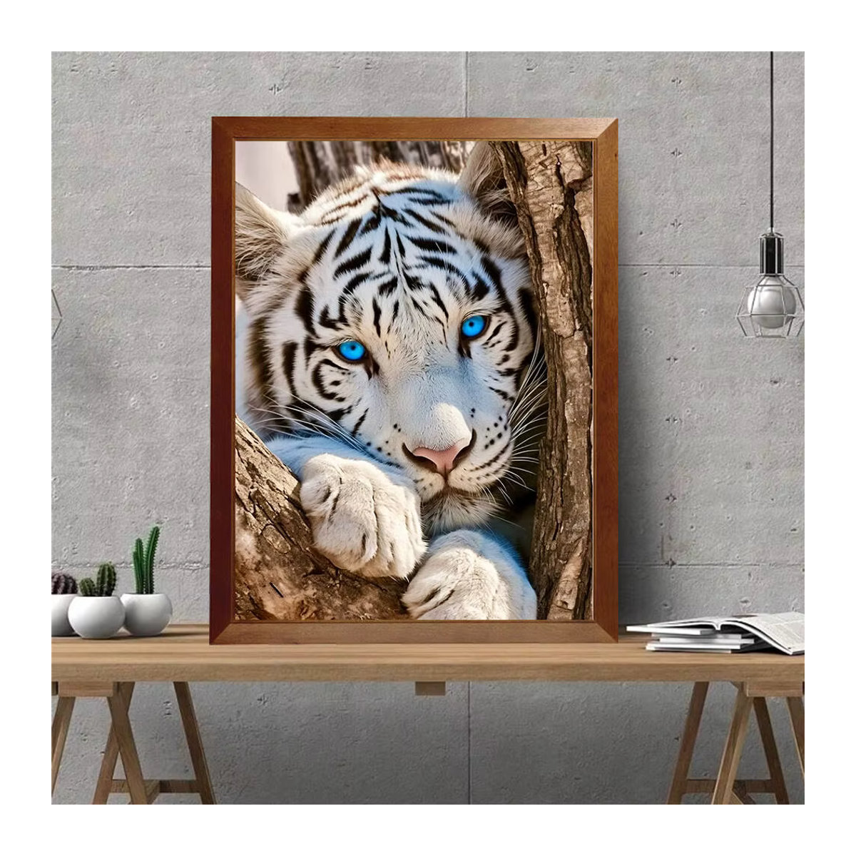 HUACAN Diamantmalerei Set Tiger Tier Motiv mit runden Mosaiksteinen in Weiß - Bild 4
