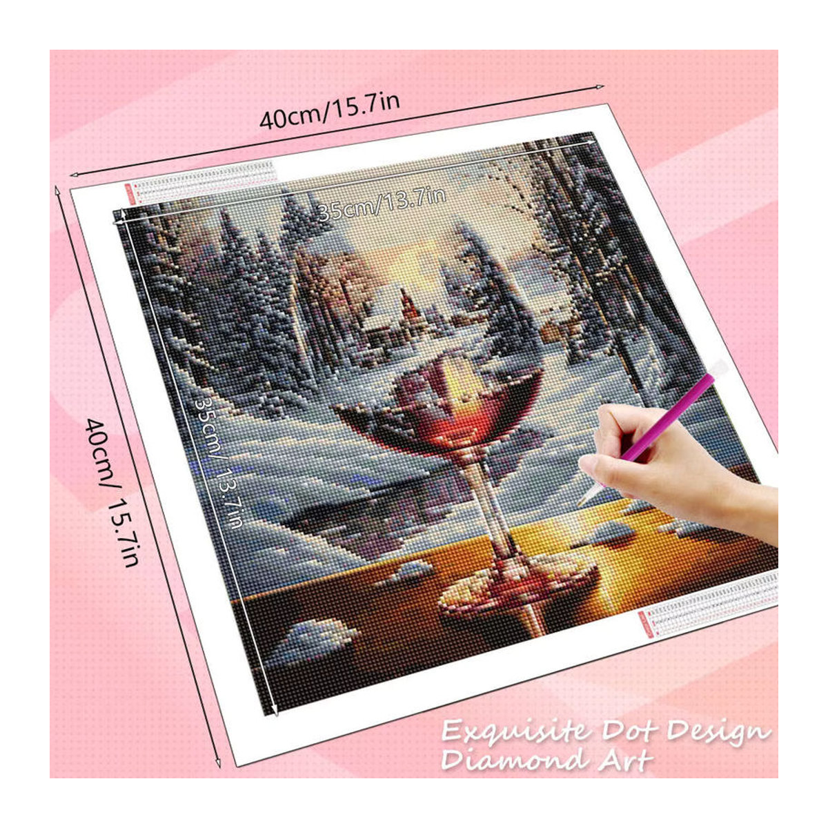 HUACAN Diamantmalerei Set Winterlandschaft mit Haus und Wald als mehrfarbiges Mosaik-Bild zur Wanddekoration - Bild 2