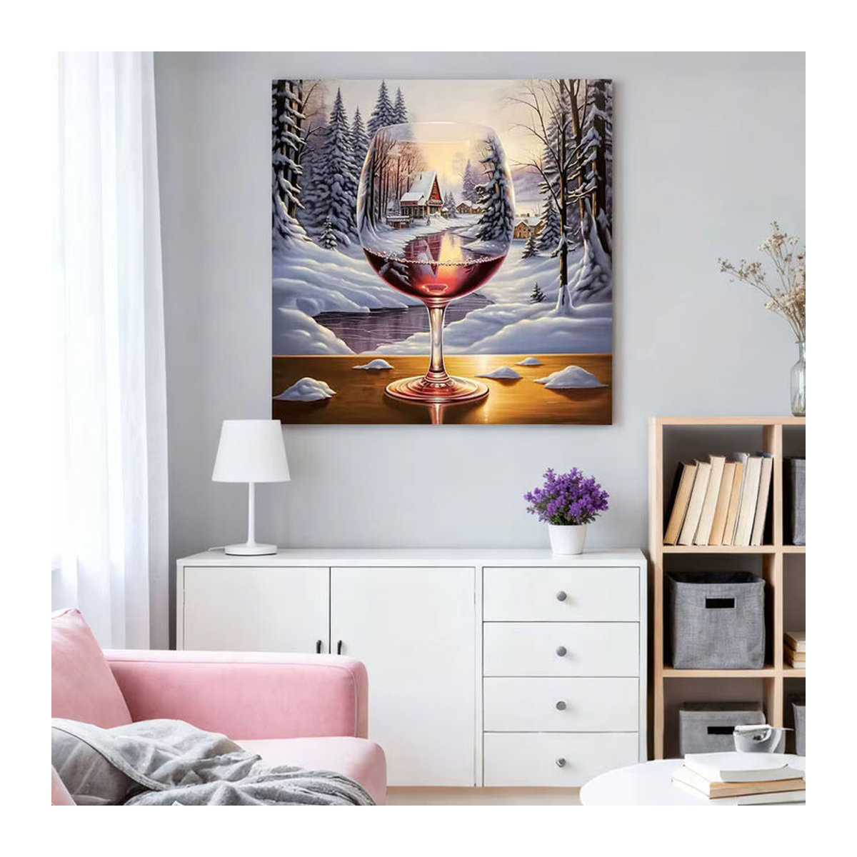 HUACAN Diamantmalerei Set Winterlandschaft mit Haus und Wald als mehrfarbiges Mosaik-Bild zur Wanddekoration - Bild 3