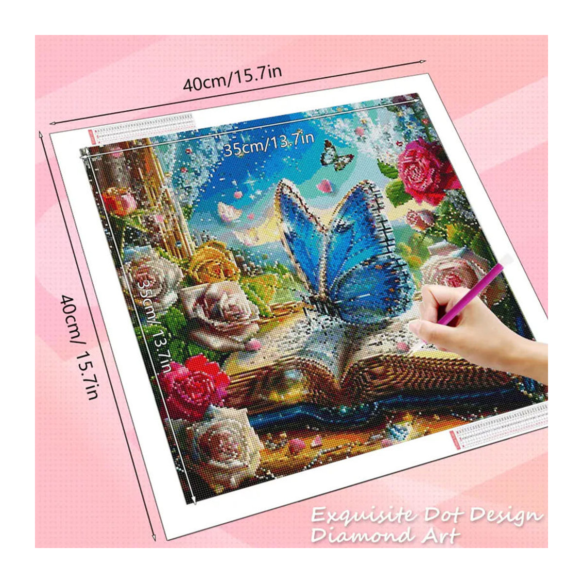 HUACAN Diamantmalerei Wanddekoration mit Blumen und Schmetterlingen in mehrfarbigem Floral-Design - Bild 2
