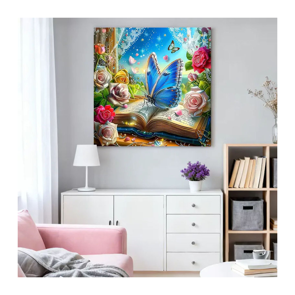 HUACAN Diamantmalerei Wanddekoration mit Blumen und Schmetterlingen in mehrfarbigem Floral-Design - Bild 3