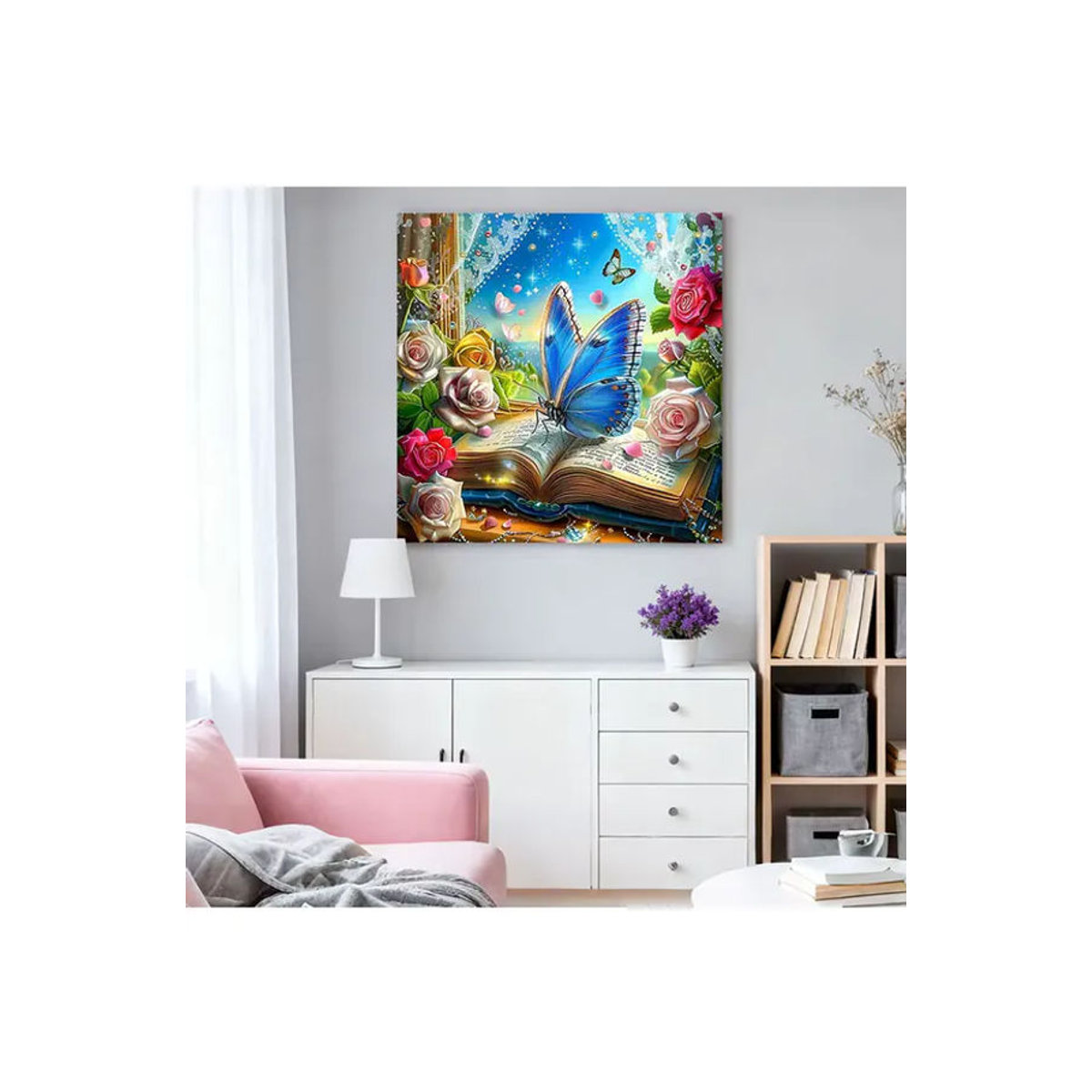 HUACAN Diamantmalerei Wanddekoration mit Blumen und Schmetterlingen in mehrfarbigem Floral-Design - Bild 4