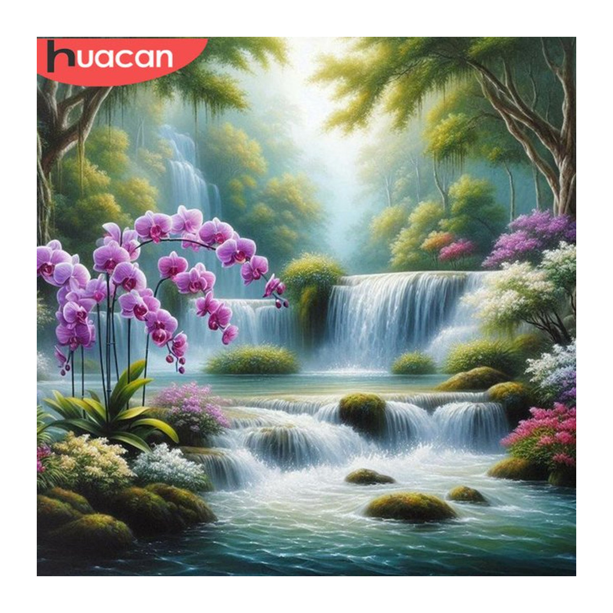 Huacan Diamantmalerei Wasserfall Mosaik Blume als DIY Kunsthandwerk-Set in Mehrfarbig für Wandmontage - Bild 1