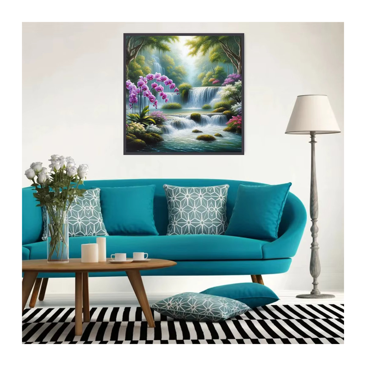 Huacan Diamantmalerei Wasserfall Mosaik Blume als DIY Kunsthandwerk-Set in Mehrfarbig für Wandmontage - Bild 3