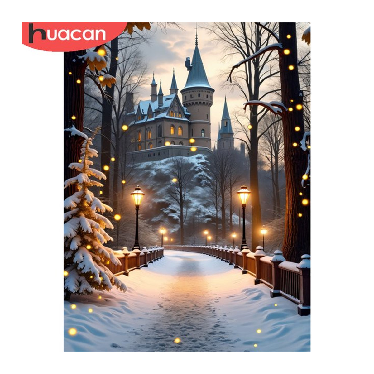 Huacan Diamantmalerei Winterschloss im verschneiten Wald als Kunststil mit Kristallmaterial in Mehrfarbig - Bild 1