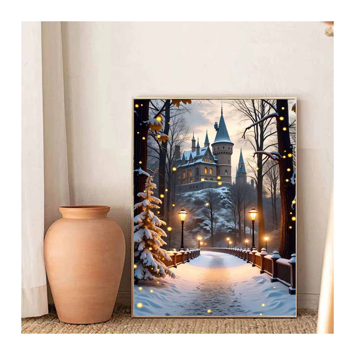 Huacan Diamantmalerei Winterschloss im verschneiten Wald als Kunststil mit Kristallmaterial in Mehrfarbig - Bild 4