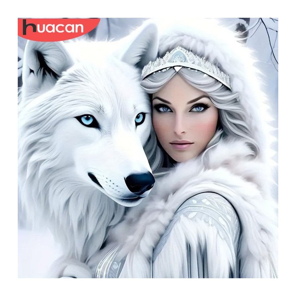 Huacan Diamantmalerei Wolf DIY Stickerei Set in Weiß für kreative Hobbys und Wohndekoration - Bild 1