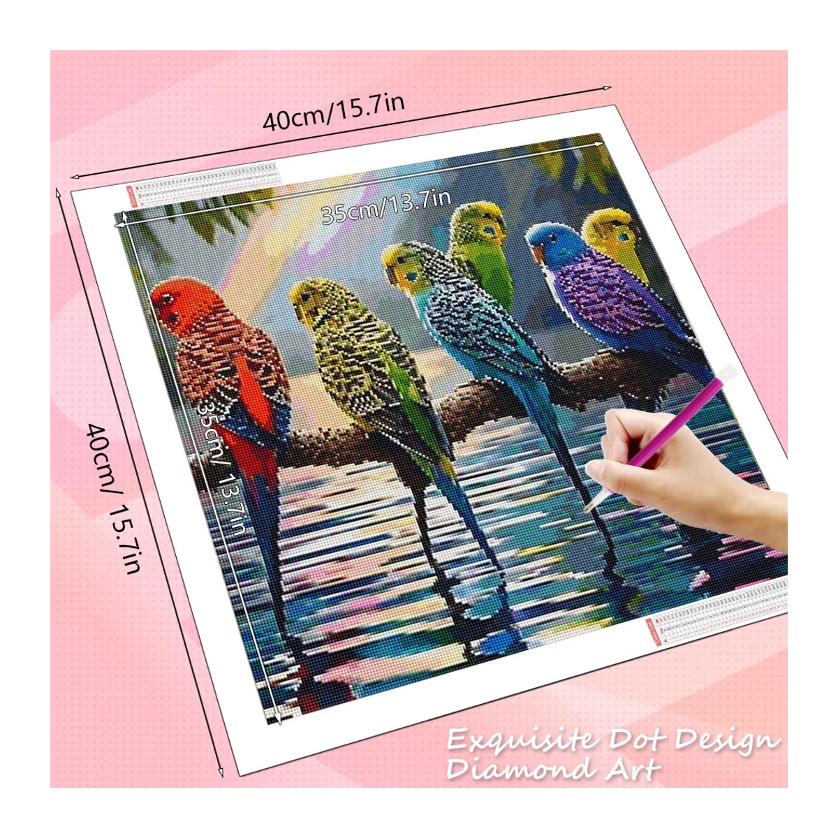 HUACAN Diamantmosaik Papagei als Wandbild, rund, mehrfarbig - Bild 2