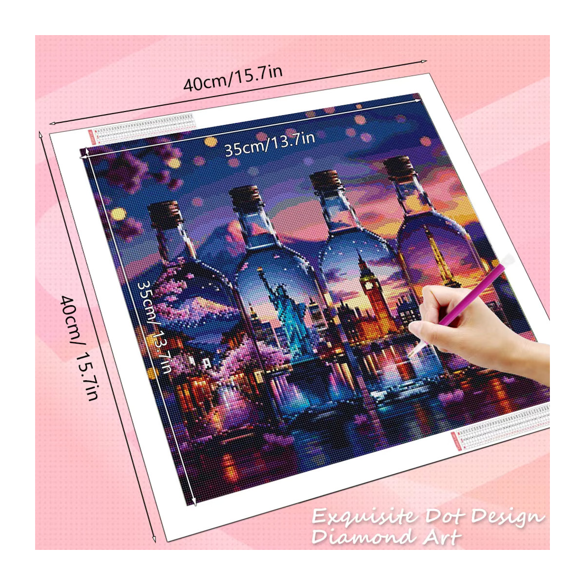 HUACAN Diamantmosaik Set Vier Jahreszeiten Flaschen-Landschaft mit Baummalerei, 5D Kunst-Set für Erwachsene, Mehrfarbig, Rundbohrer - Bild 1