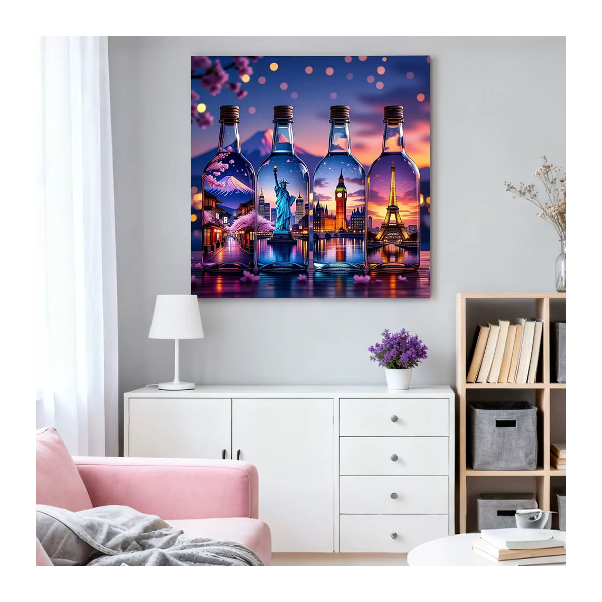 HUACAN Diamantmosaik Set Vier Jahreszeiten Flaschen-Landschaft mit Baummalerei, 5D Kunst-Set für Erwachsene, Mehrfarbig, Rundbohrer - Bild 2