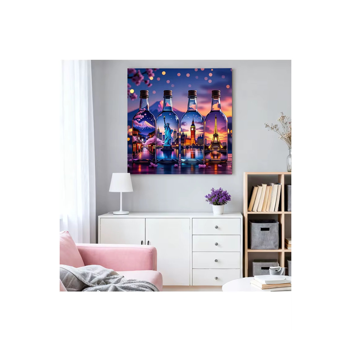HUACAN Diamantmosaik Set Vier Jahreszeiten Flaschen-Landschaft mit Baummalerei, 5D Kunst-Set für Erwachsene, Mehrfarbig, Rundbohrer - Bild 4