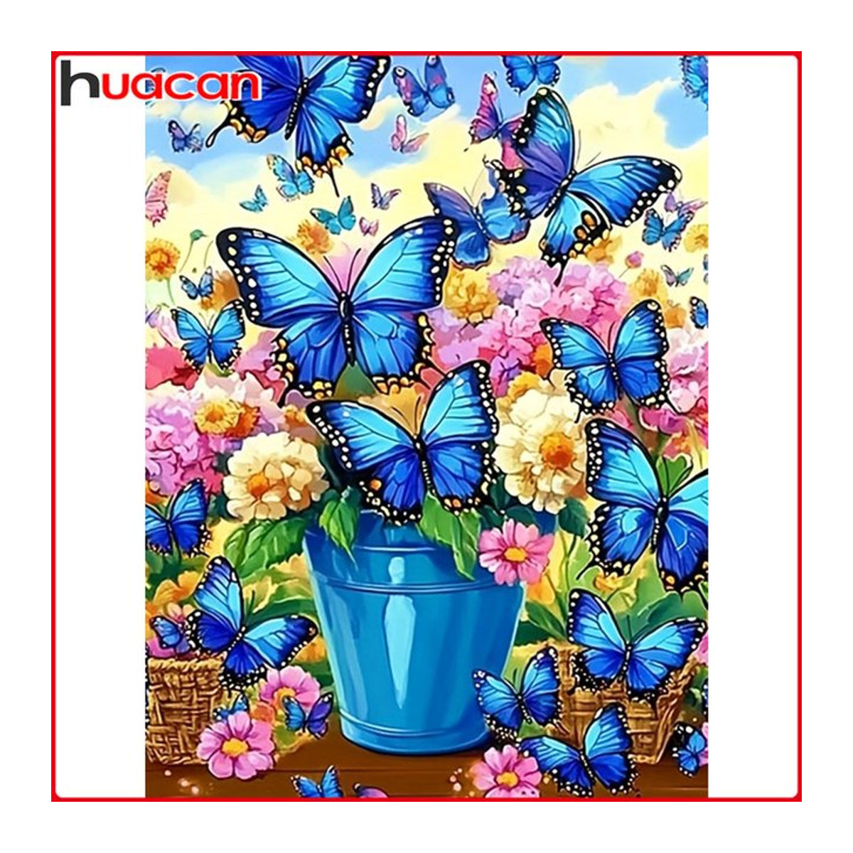 Huacan Diamantstickerei Set Rundes Diamantgemälde mit Blumen, Schmetterling und Vase in Mehrfarbig, Durchmesser: 30 cm - Bild 1