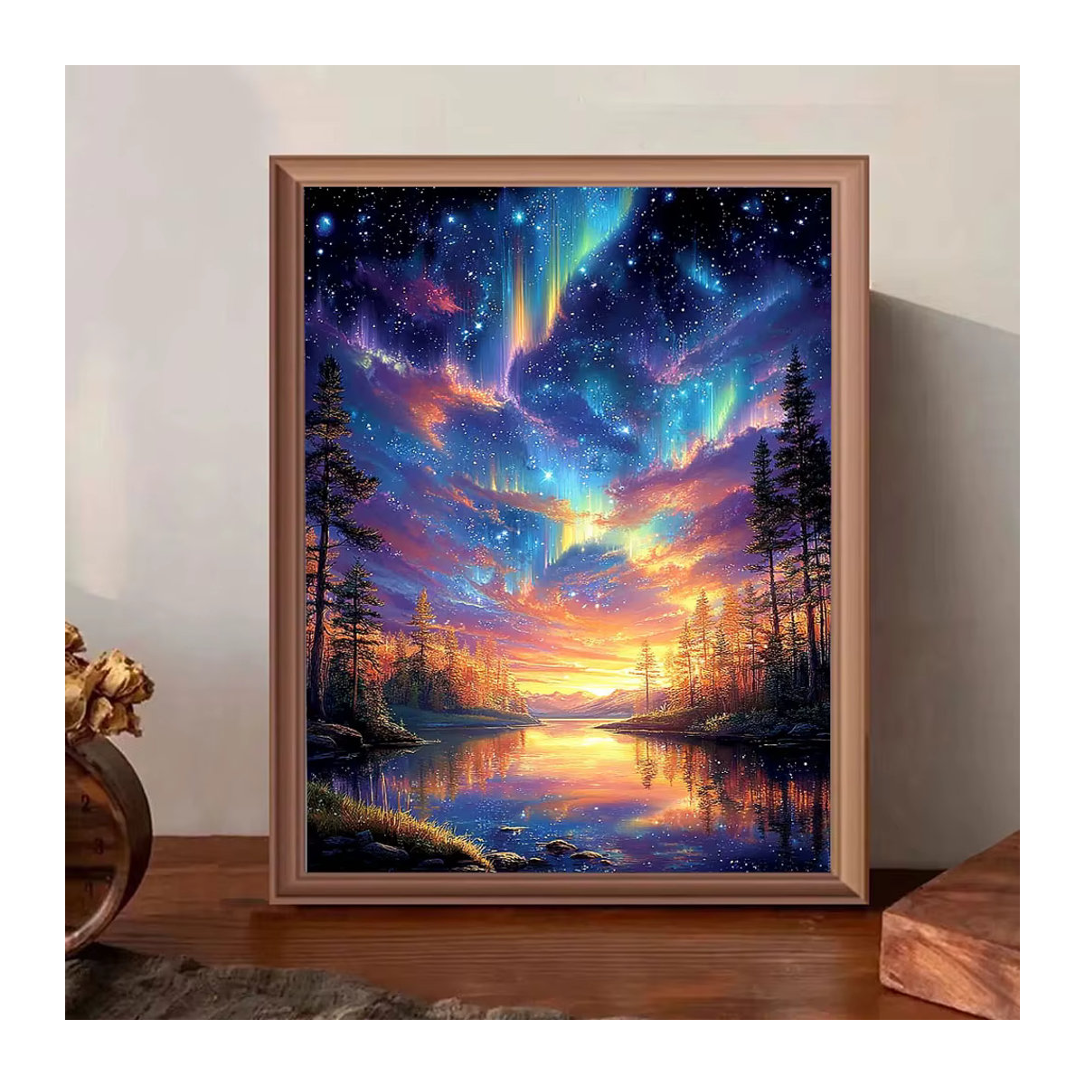 Huacan Diamond Painting Aurora Fluss Wald Landschaft Mosaik Bild mit runden Strasssteinen in Mehrfarbig - Bild 3