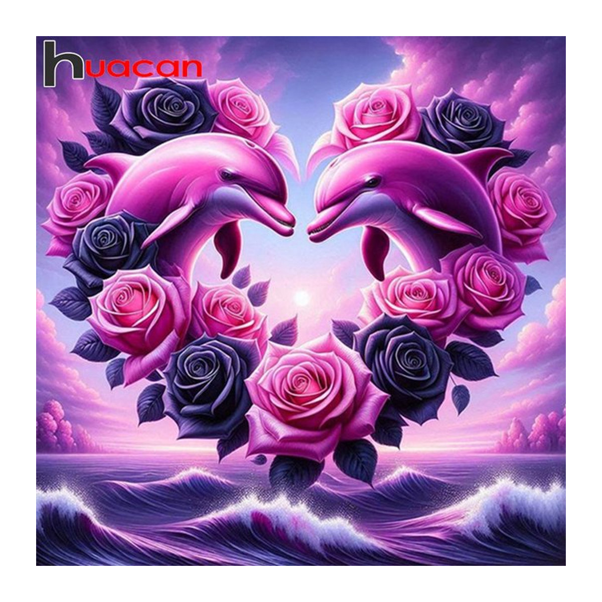 Huacan Diamond Painting Bastelset mit Herz-Rosen-Motiv und Delfin-Bild in Mehrfarbig mit Rundstickerei - Bild 1