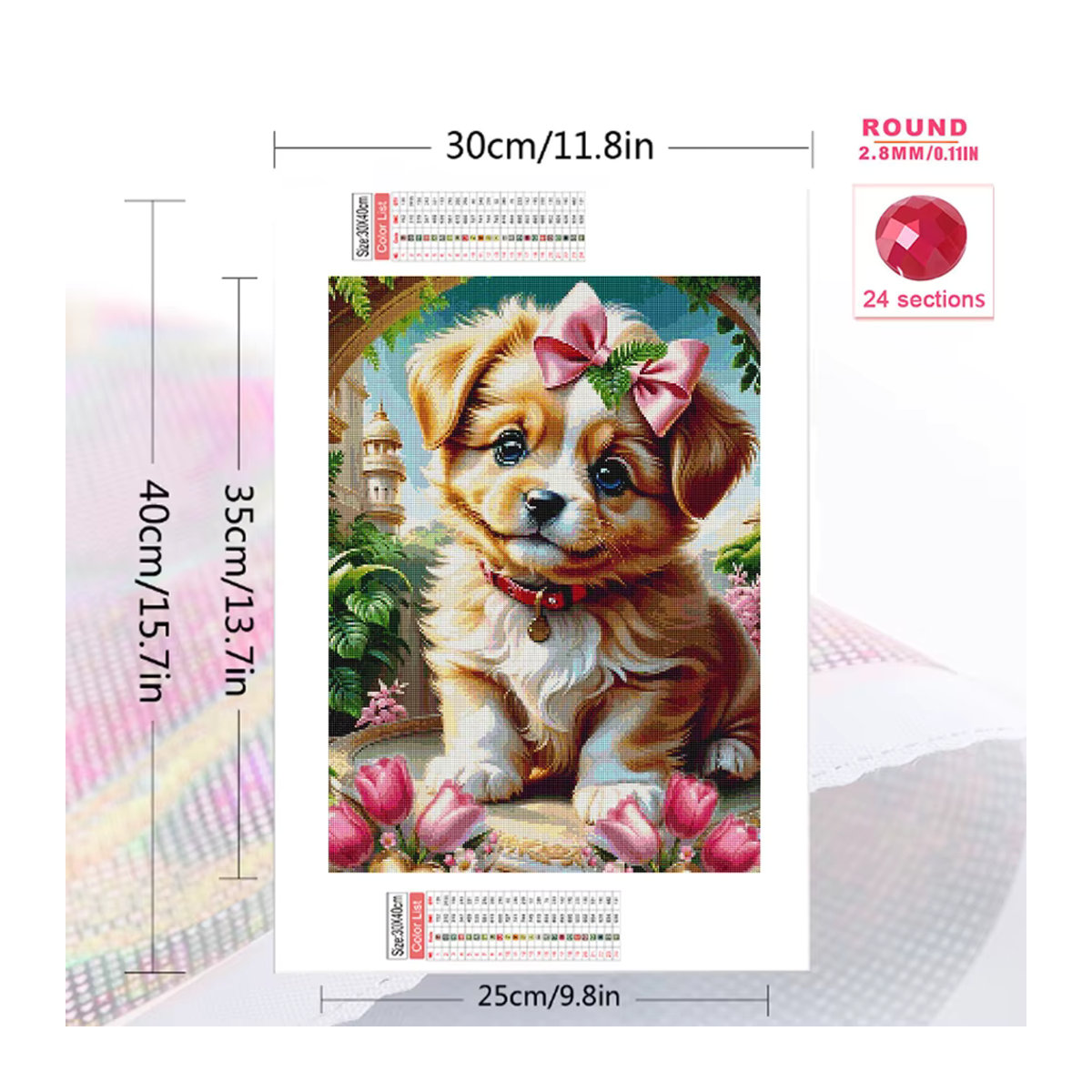 Huacan Diamond Painting Set 5D Hund und Blumen Mosaik Strass Bild als Wanddekoration für dein Wohnzimmer, mehrfarbig - Bild 2