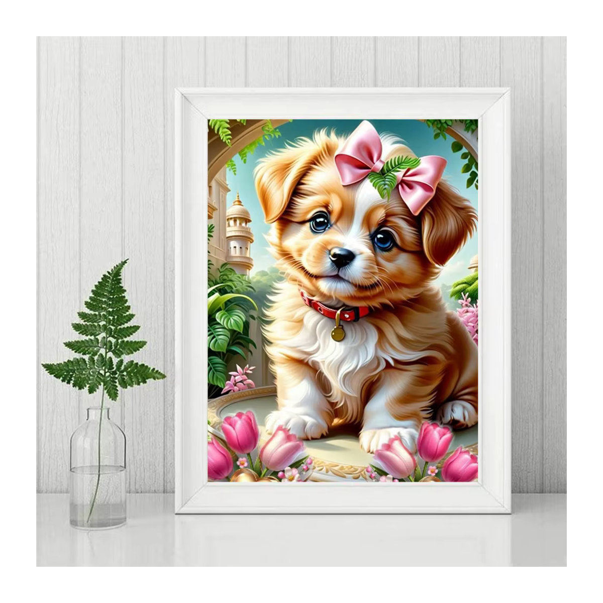 Huacan Diamond Painting Set 5D Hund und Blumen Mosaik Strass Bild als Wanddekoration für dein Wohnzimmer, mehrfarbig - Bild 3
