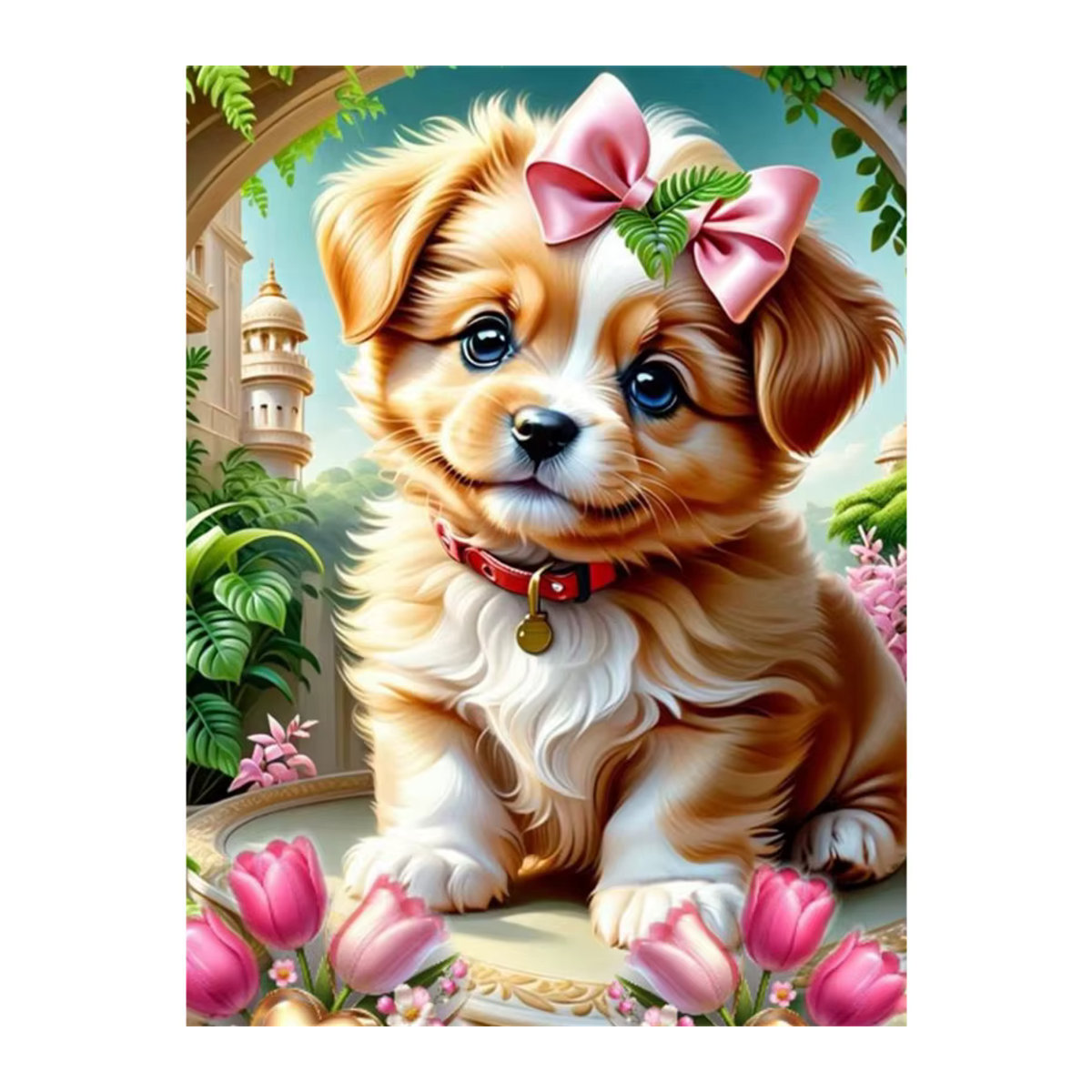 Huacan Diamond Painting Set 5D Hund und Blumen Mosaik Strass Bild als Wanddekoration für dein Wohnzimmer, mehrfarbig - Bild 4