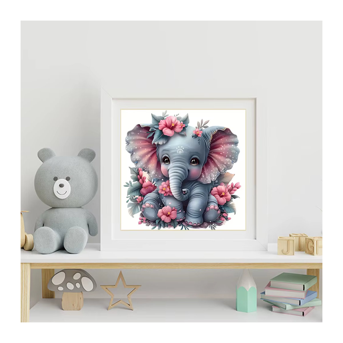 Huacan Diamond Painting Set Elefant Motiv mit Blumen als DIY Mosaik Stickerei in Mehrfarbig - Bild 3