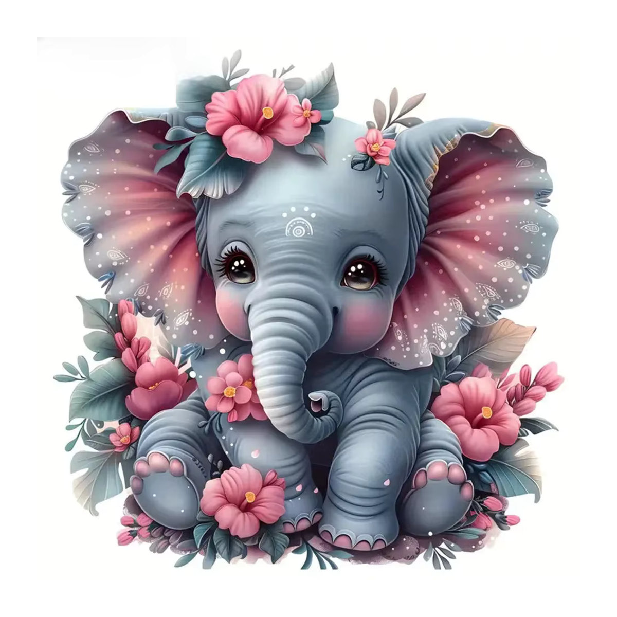 Huacan Diamond Painting Set Elefant Motiv mit Blumen als DIY Mosaik Stickerei in Mehrfarbig - Bild 4