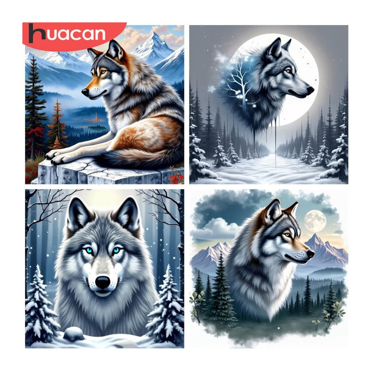 HUACAN Diamond Painting Set Majestätischer Wolf in Winterlandschaft, 5D Stickerei Kit mit Kristall Leinwand, mehrfarbig - Bild 1