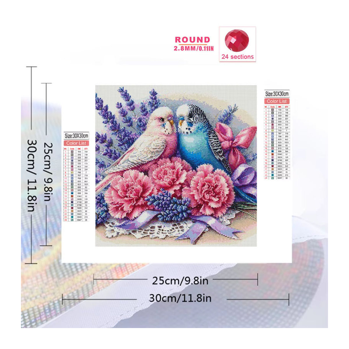 Huacan Diamond Painting Set mit Vogel und Blumen Motiv, rundes DIY Mosaik Kit in Mehrfarbig zur Wanddekoration - Bild 2