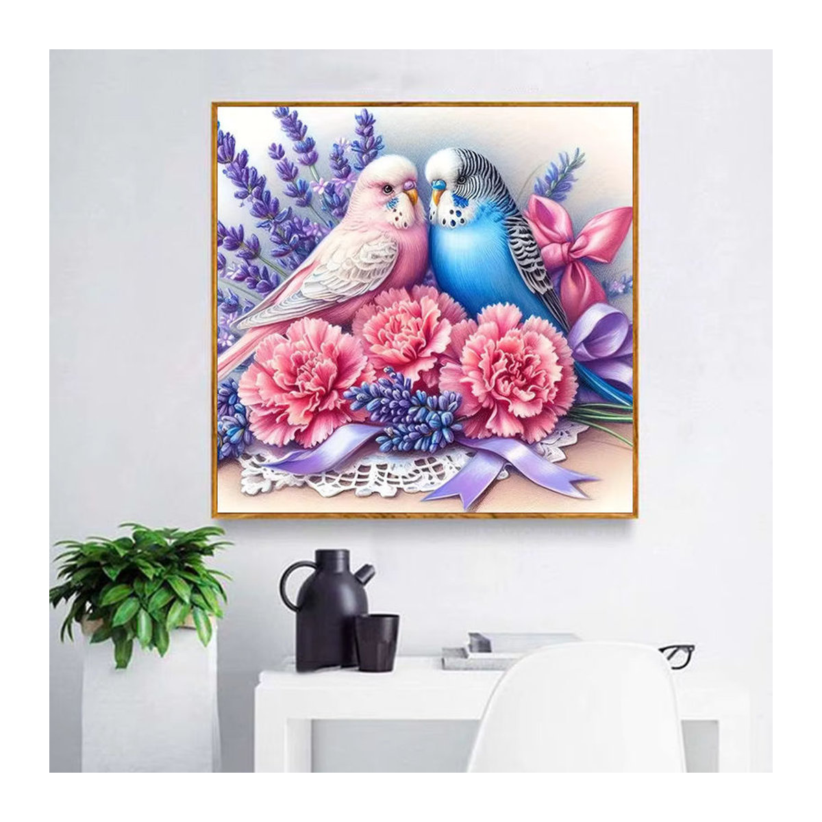 Huacan Diamond Painting Set mit Vogel und Blumen Motiv, rundes DIY Mosaik Kit in Mehrfarbig zur Wanddekoration - Bild 3