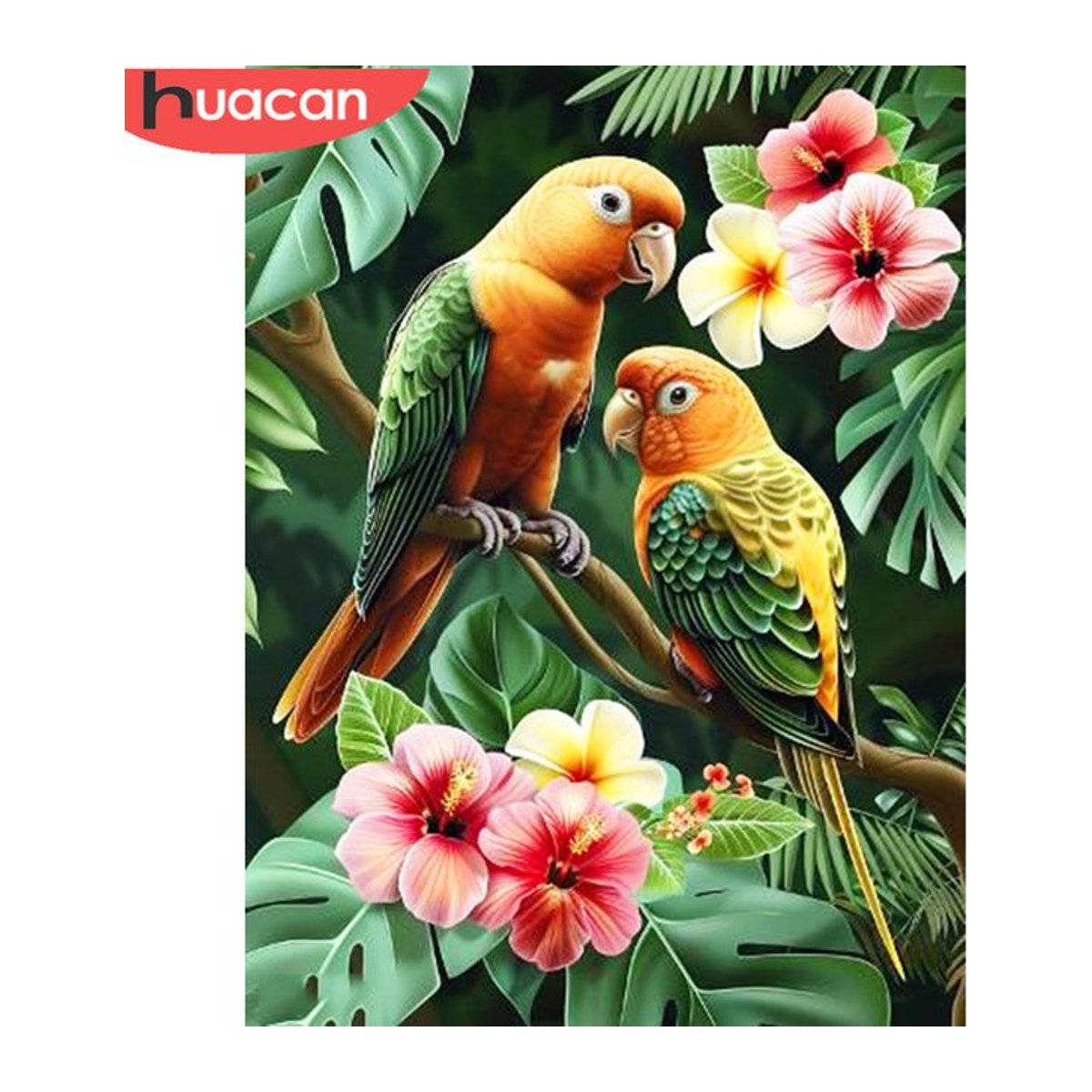 Huacan Diamond Painting Set Papagei Mosaik mit floralem Design, rund, mehrfarbig, B/T/H: 20 x 30 x 20 cm - Bild 1