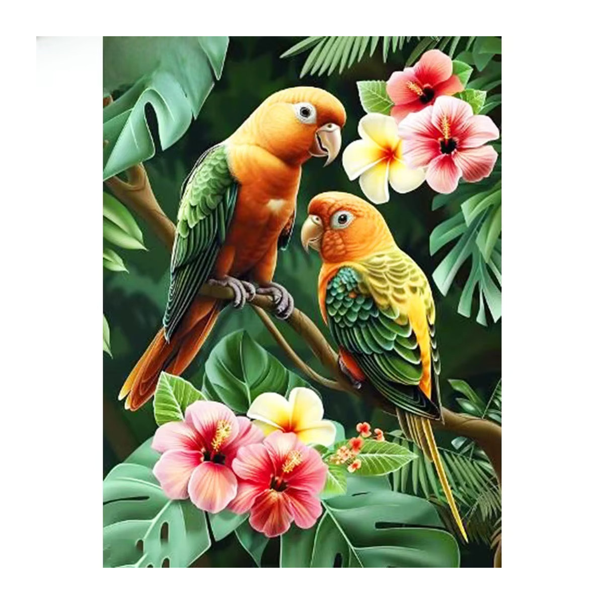 Huacan Diamond Painting Set Papagei Mosaik mit floralem Design, rund, mehrfarbig, B/T/H: 20 x 30 x 20 cm - Bild 4