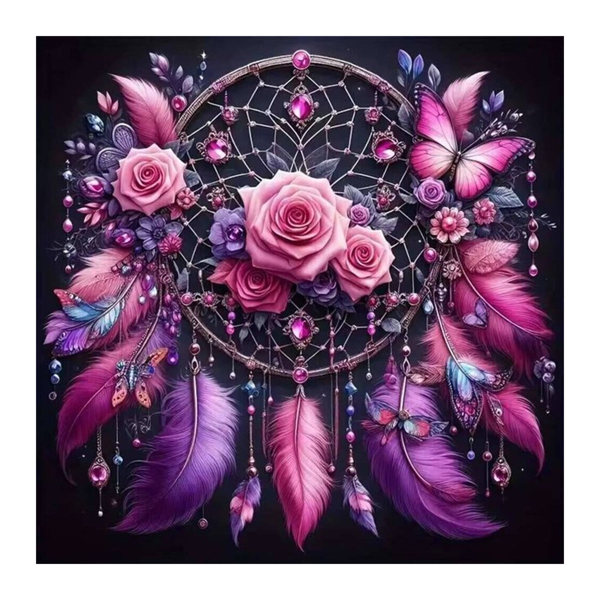 Huacan DIY Diamant Malerei Traumfänger mit Rose, Blume und Schmetterling als 5D Diamant Stickerei Mosaik Wanddekoration in Mehrfarbig - Bild 1