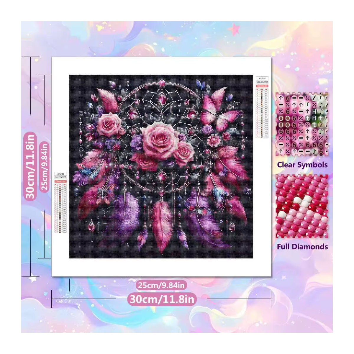 Huacan DIY Diamant Malerei Traumfänger mit Rose, Blume und Schmetterling als 5D Diamant Stickerei Mosaik Wanddekoration in Mehrfarbig - Bild 2