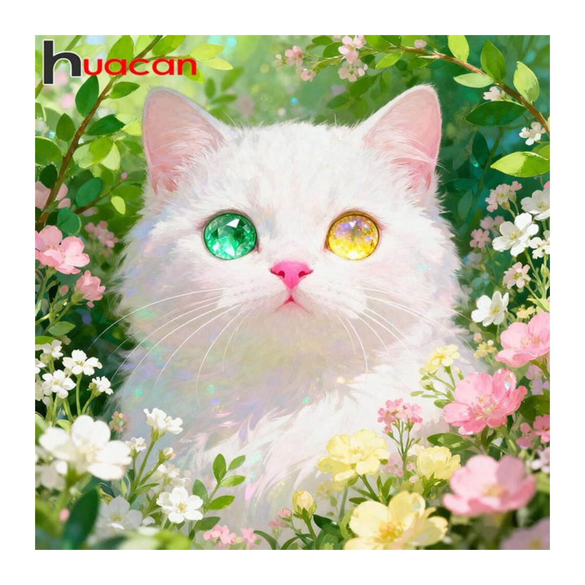 Huacan DIY-Diamantgemälde mit Katzen- und Blumenmotiv, mehrfarbige Diamant-Stickerei zur Wanddekoration - Bild 1