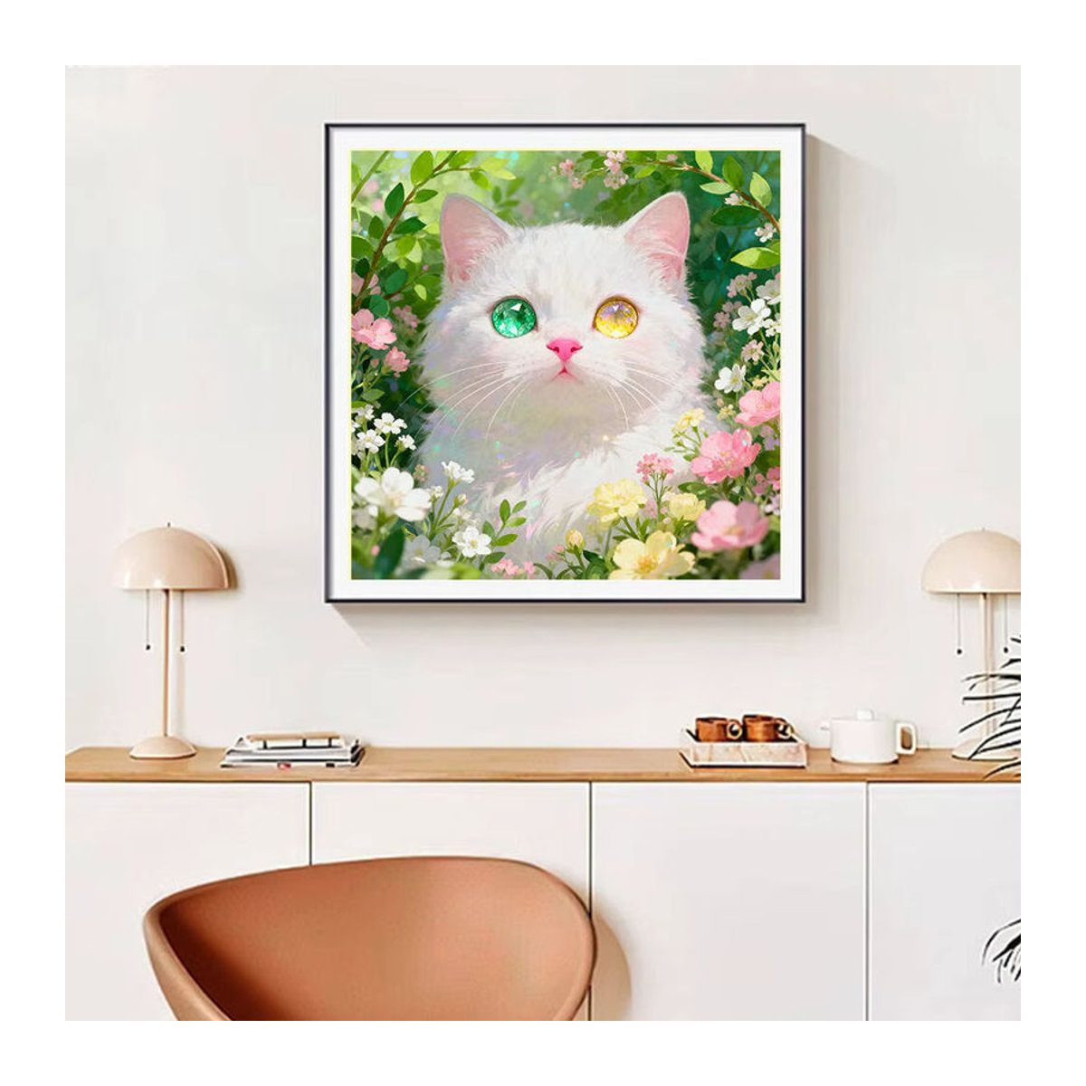 Huacan DIY-Diamantgemälde mit Katzen- und Blumenmotiv, mehrfarbige Diamant-Stickerei zur Wanddekoration - Bild 3